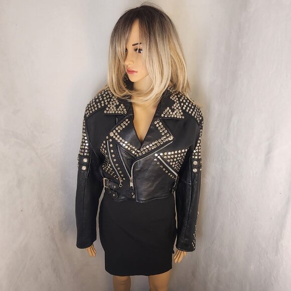 Vintage 1980s Vanguard Studded Leather Biker Jacket Women’s Medium Cropped - Picture 10 of 16